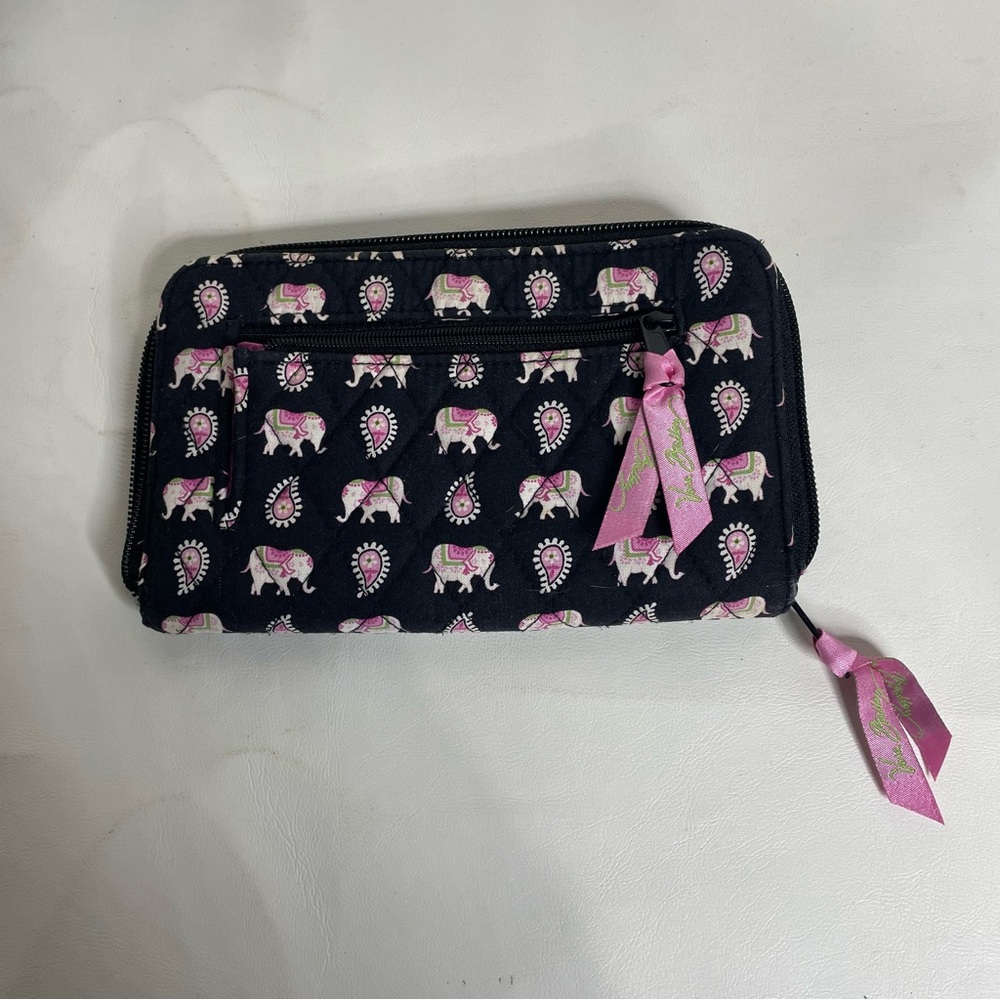 Vera Bradley Elephants and Paisley Print Wallet Zip up Holder